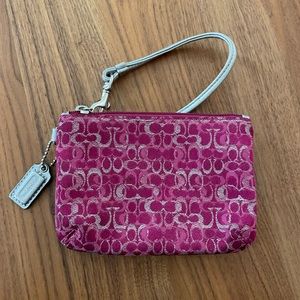 Coach Y2K Pink Silver Monogram Optic Lurex Shimmer Wristlet
